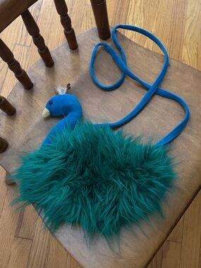 Jellycat Teal & Blue Furry Peacock Crossbody Bag